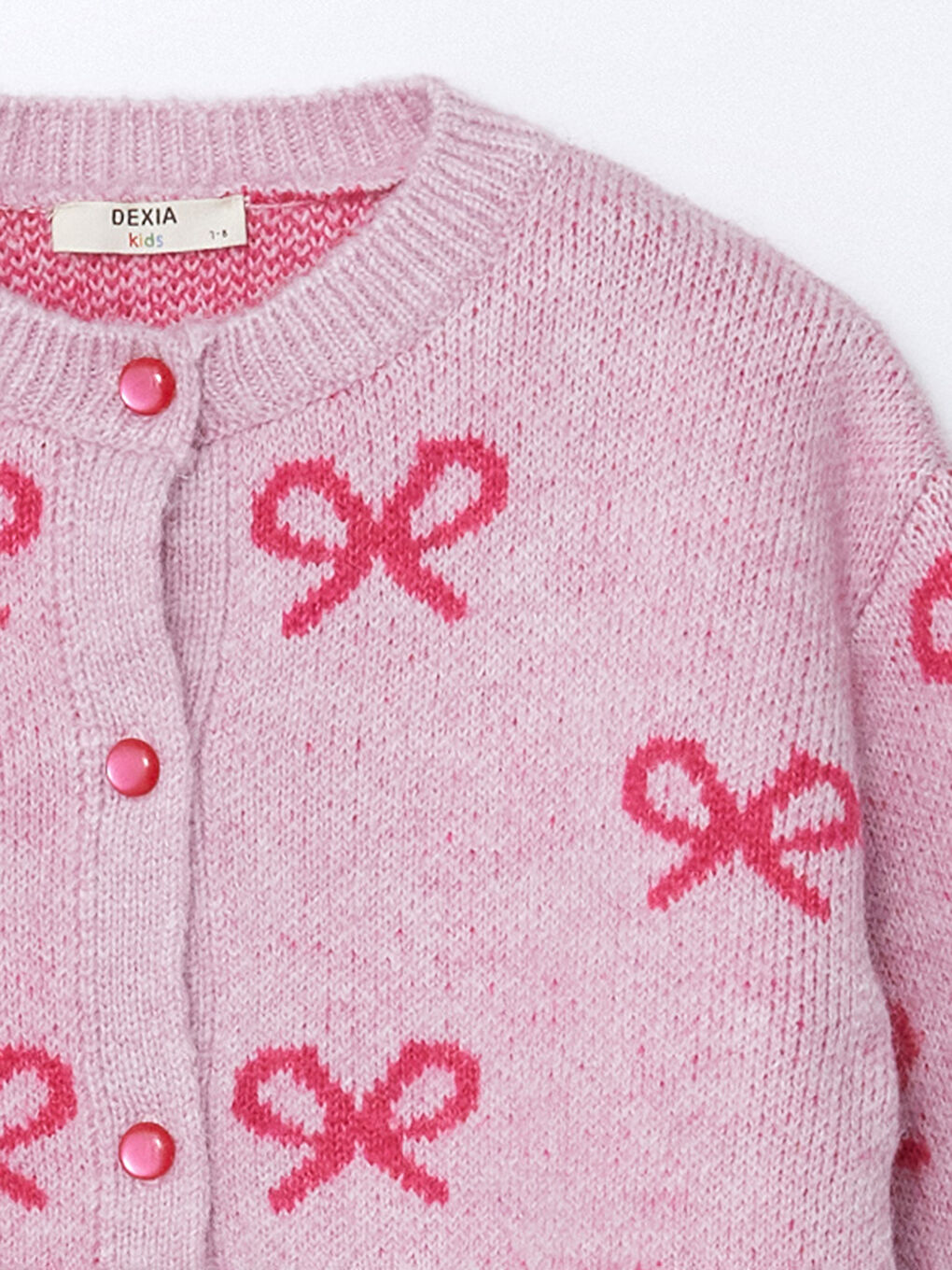 BOW2 - Fiyonk Desenli Bisiklet Yaka Triko Hırka - Pembe Renk-1