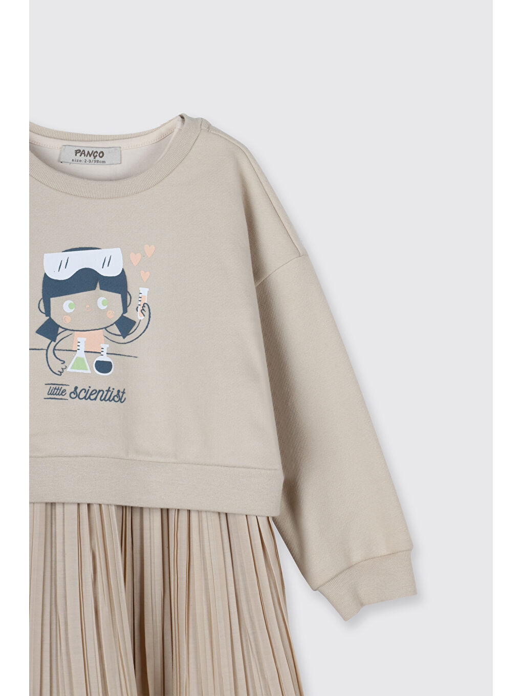 Kız Çocuk Baskılı Örme Elbise Bej-4