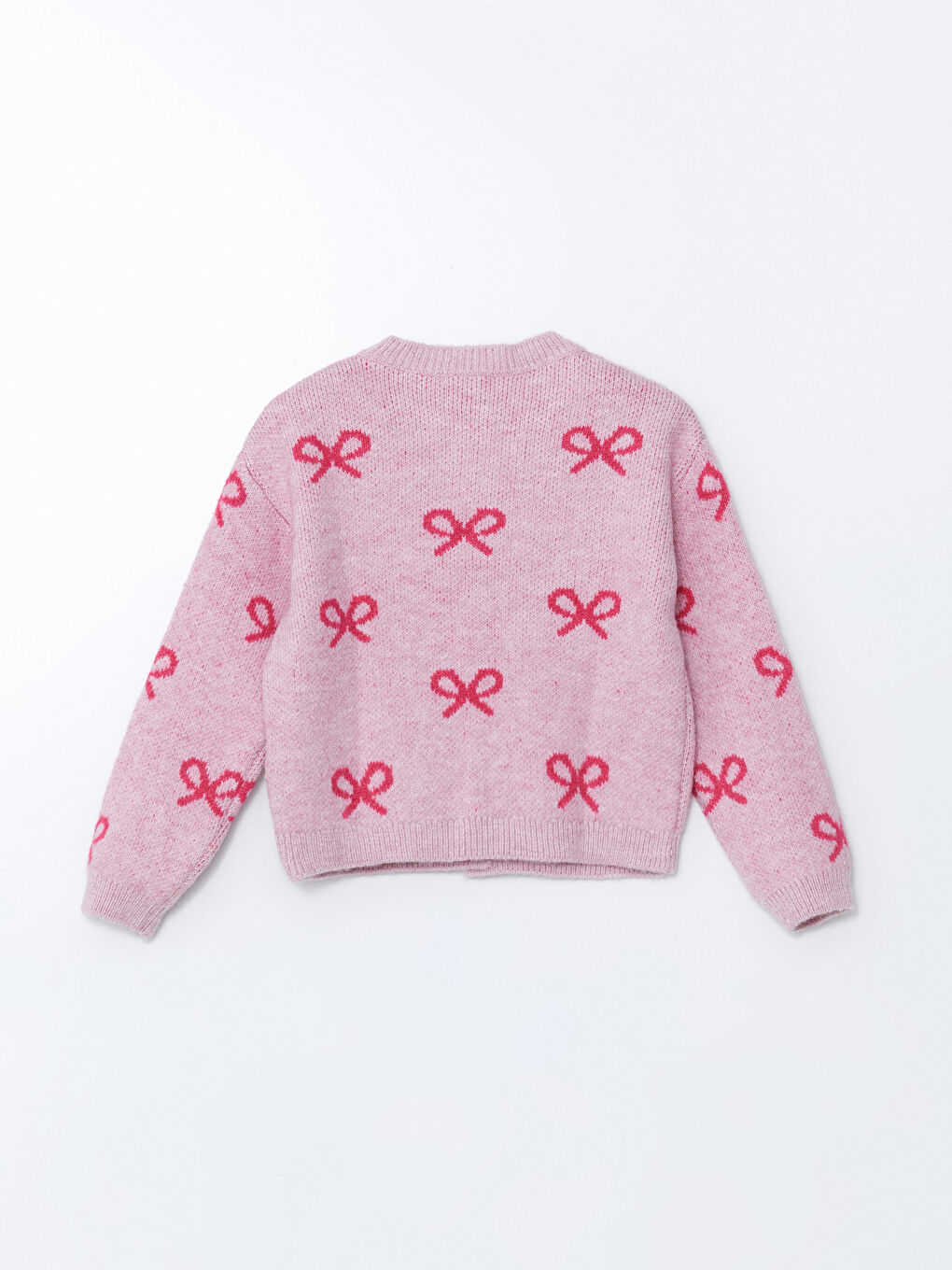 BOW2 - Fiyonk Desenli Bisiklet Yaka Triko Hırka - Pembe Renk-2