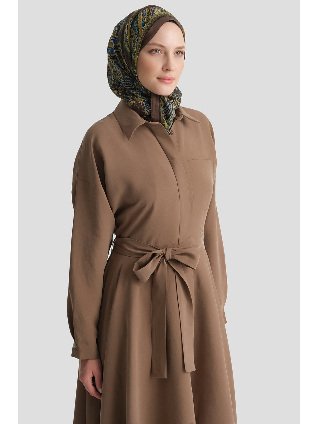 Kahverengi Kloş Etekli Elbise Kahve-3