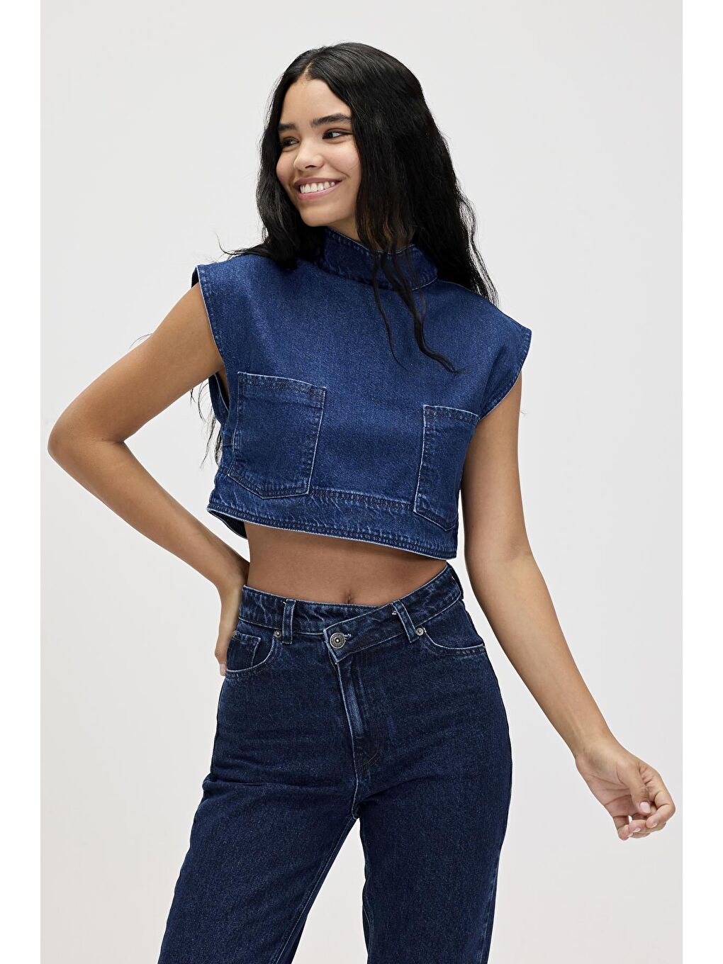 Bad Bear İndigo Veronica İndigo Mavi Kadın Denim Crop - 5