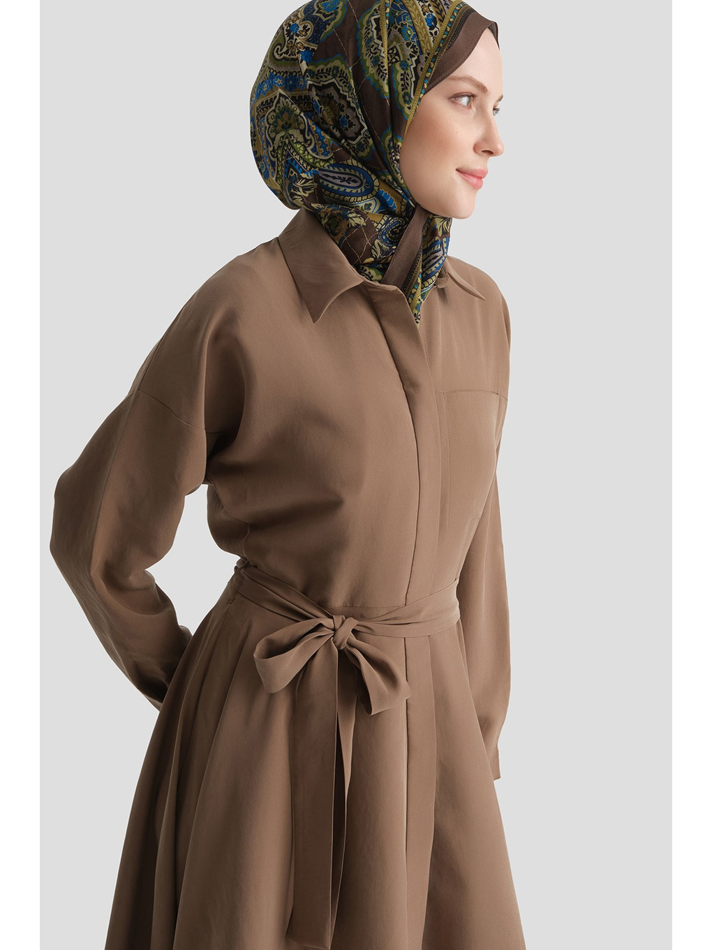 Kahverengi Kloş Etekli Elbise Kahve-4