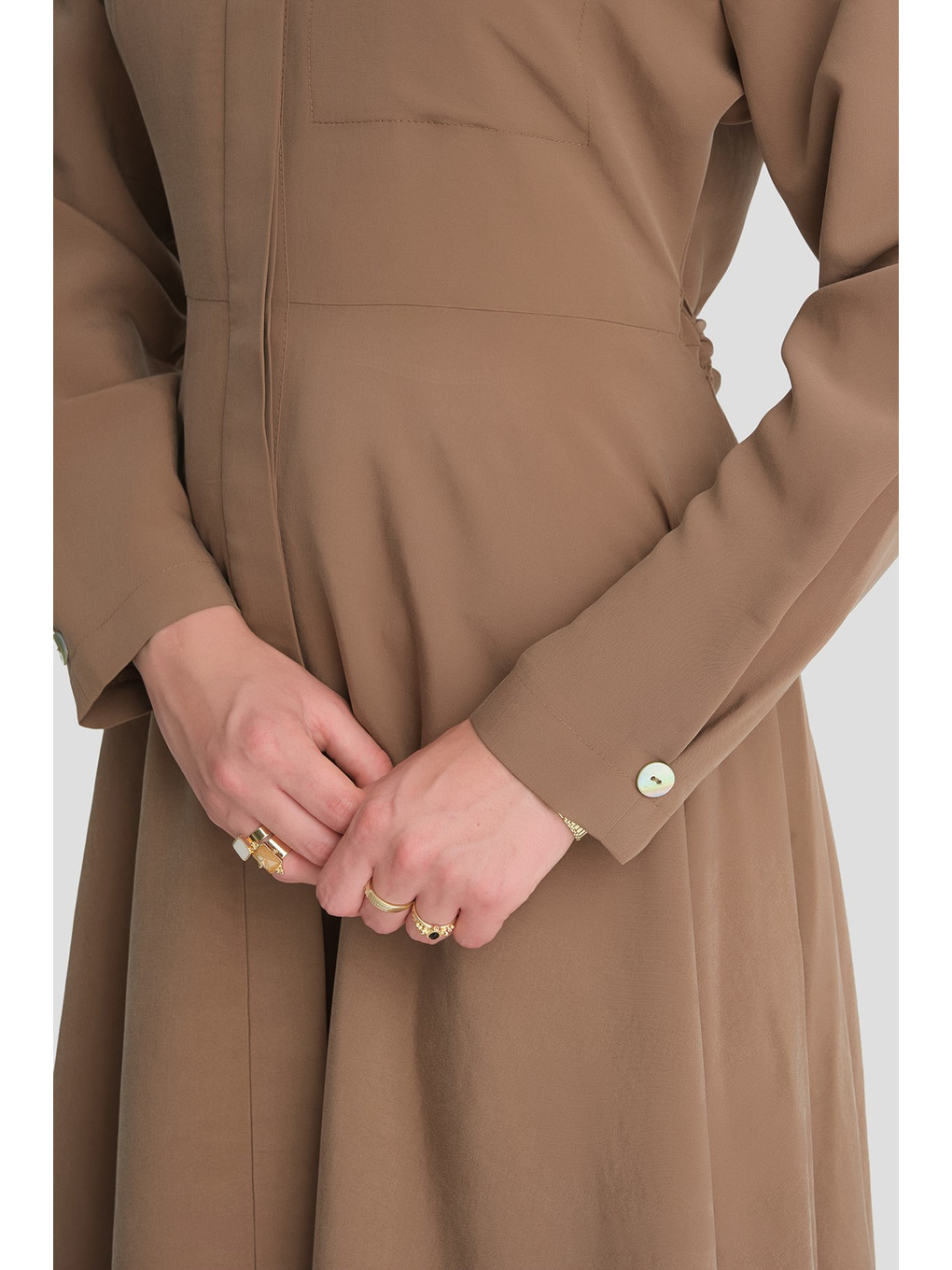 Kahverengi Kloş Etekli Elbise Kahve-5