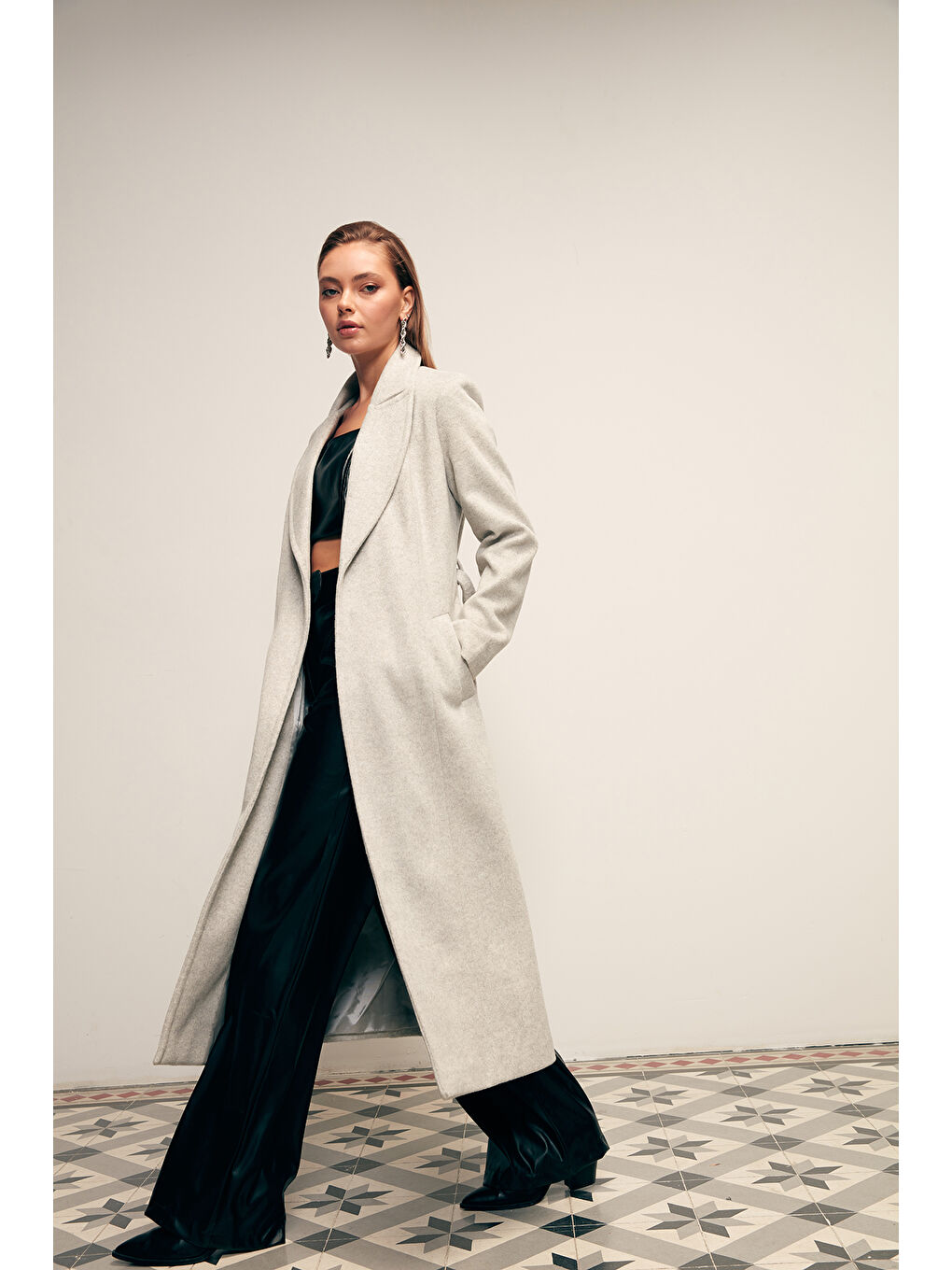 Kuşaklı Uzun Kaban - Gri-3