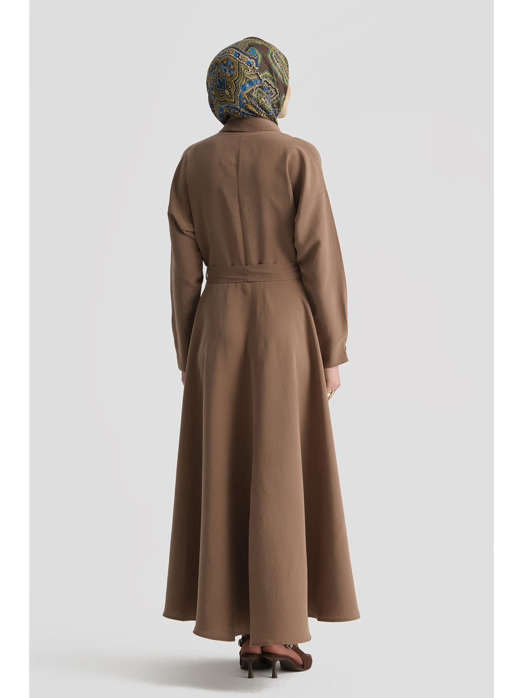 Kahverengi Kloş Etekli Elbise Kahve-6