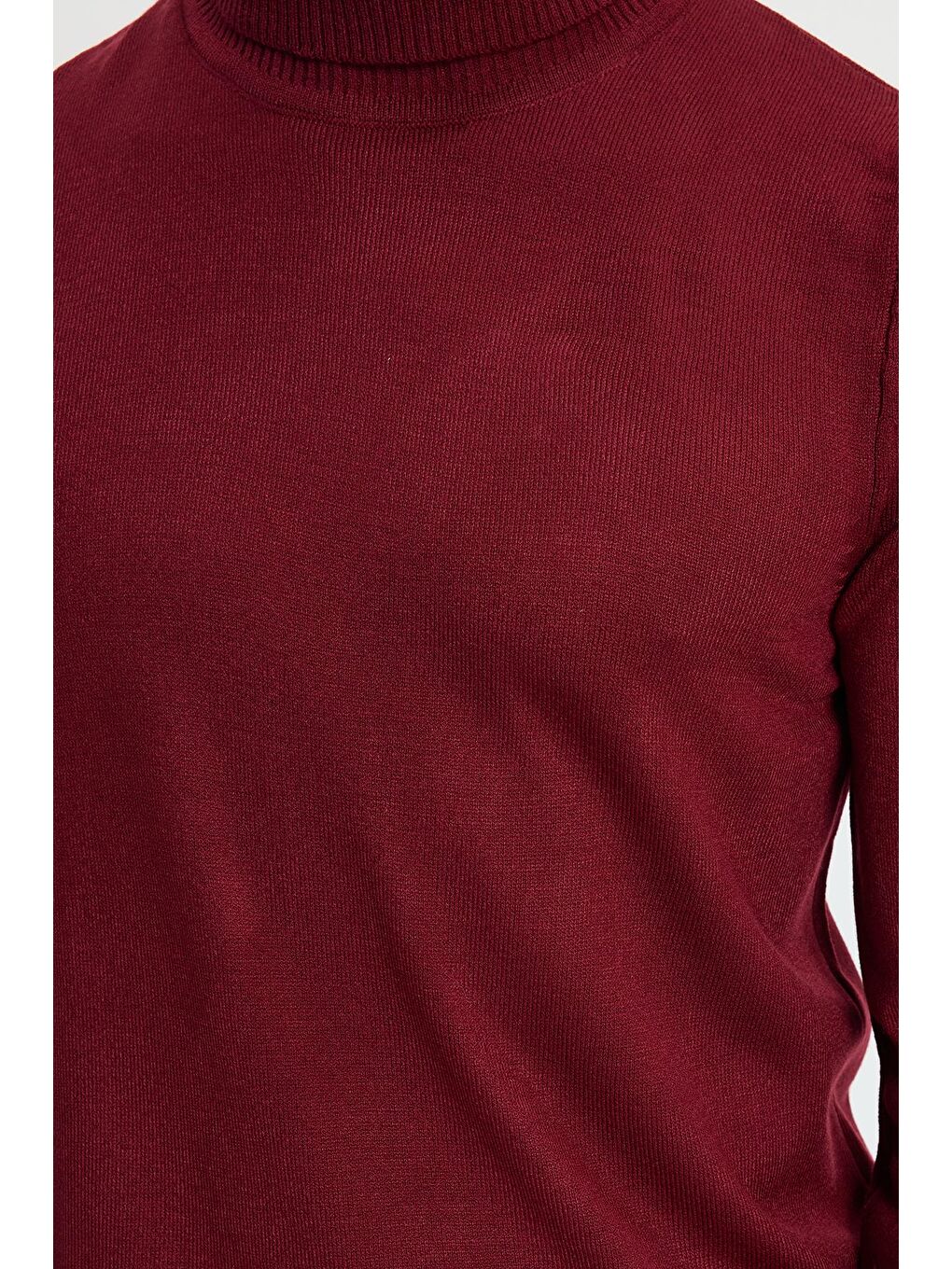 Erkek Slim Fit Dar Kesim Yumuşak Dokulu Tüylenmeyen Bordo Tam Balıkçı Yaka Triko Kazak-2