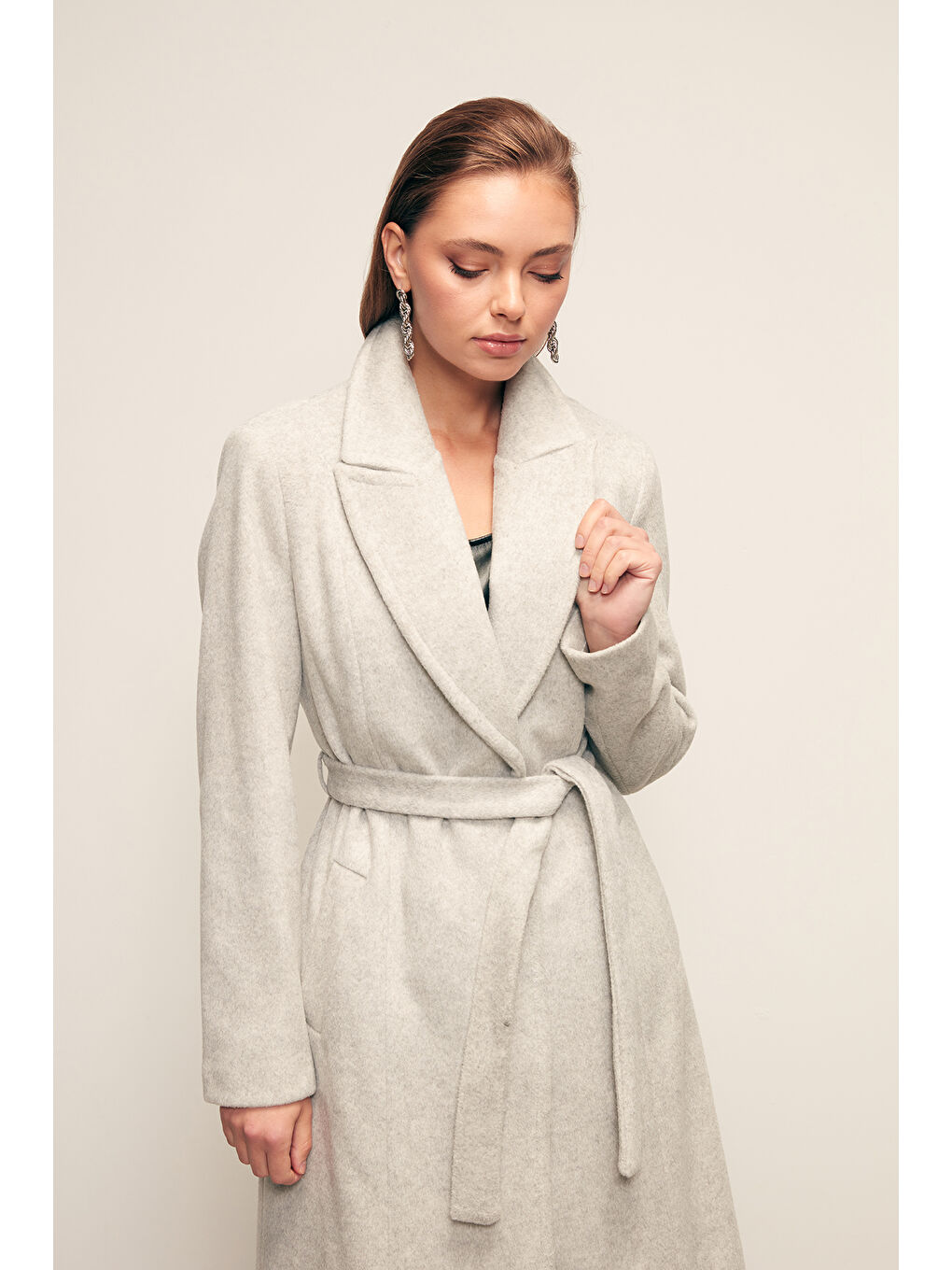 Kuşaklı Uzun Kaban - Gri-4