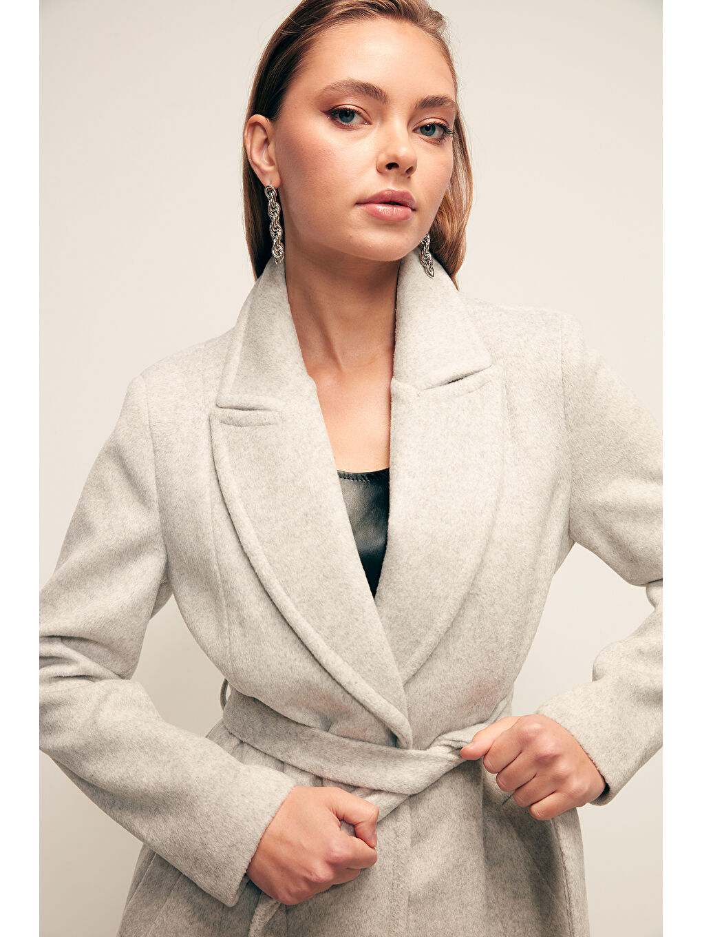 Kuşaklı Uzun Kaban - Gri-5