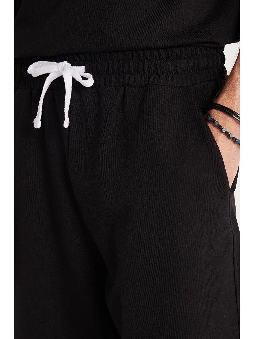 Relax Fit Rahat Kesim %100 Pamuk Hafif Kalın Özel Tasarım Erkek Siyah Şortlu Eşofman Takım-2