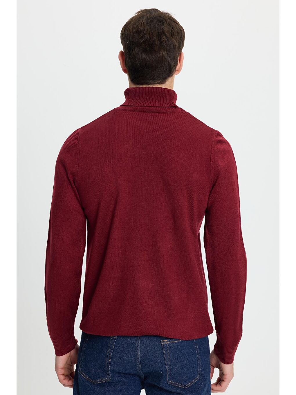 Erkek Slim Fit Dar Kesim Yumuşak Dokulu Tüylenmeyen Bordo Tam Balıkçı Yaka Triko Kazak-7