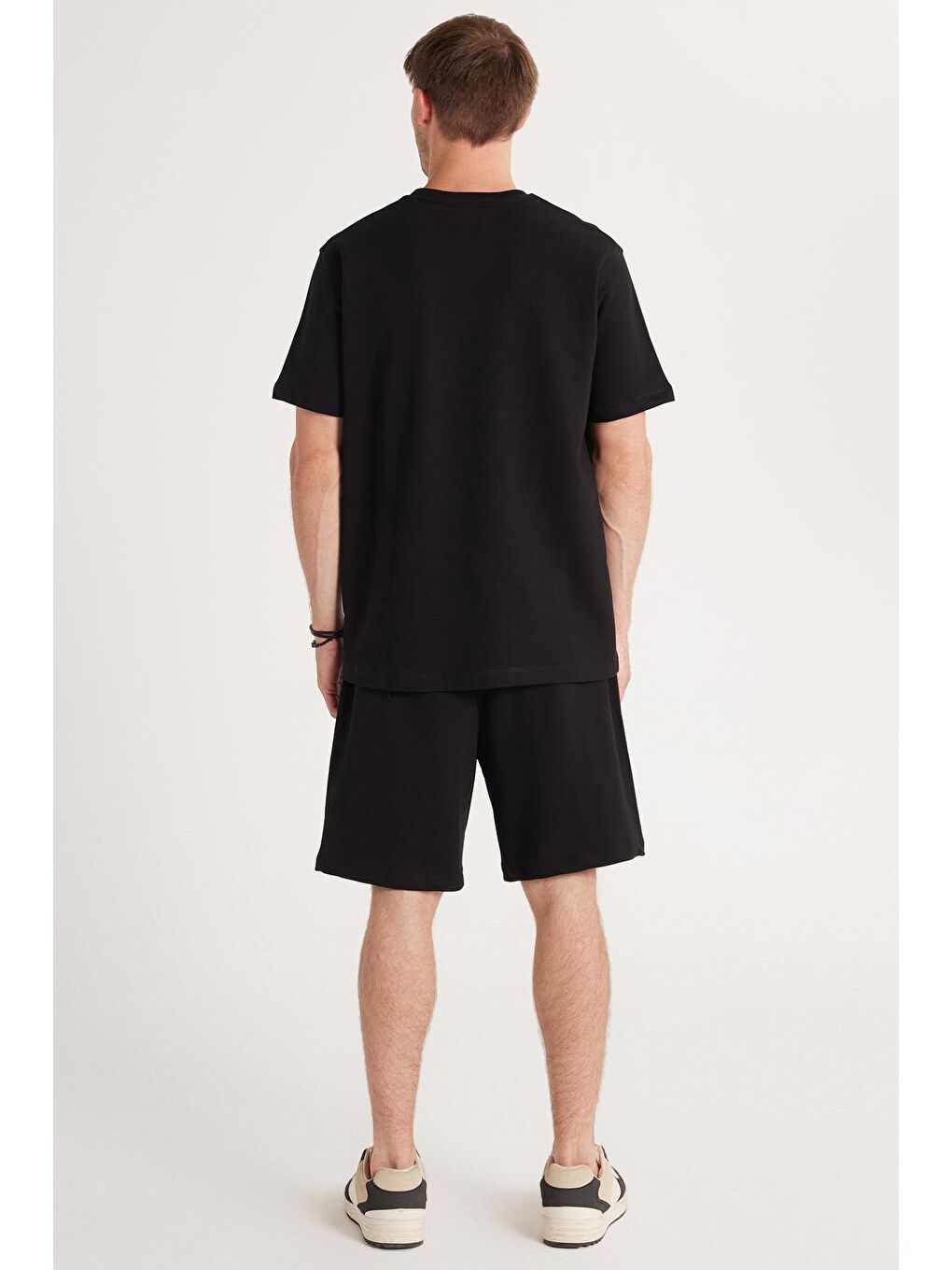 Relax Fit Rahat Kesim %100 Pamuk Hafif Kalın Özel Tasarım Erkek Siyah Şortlu Eşofman Takım-4