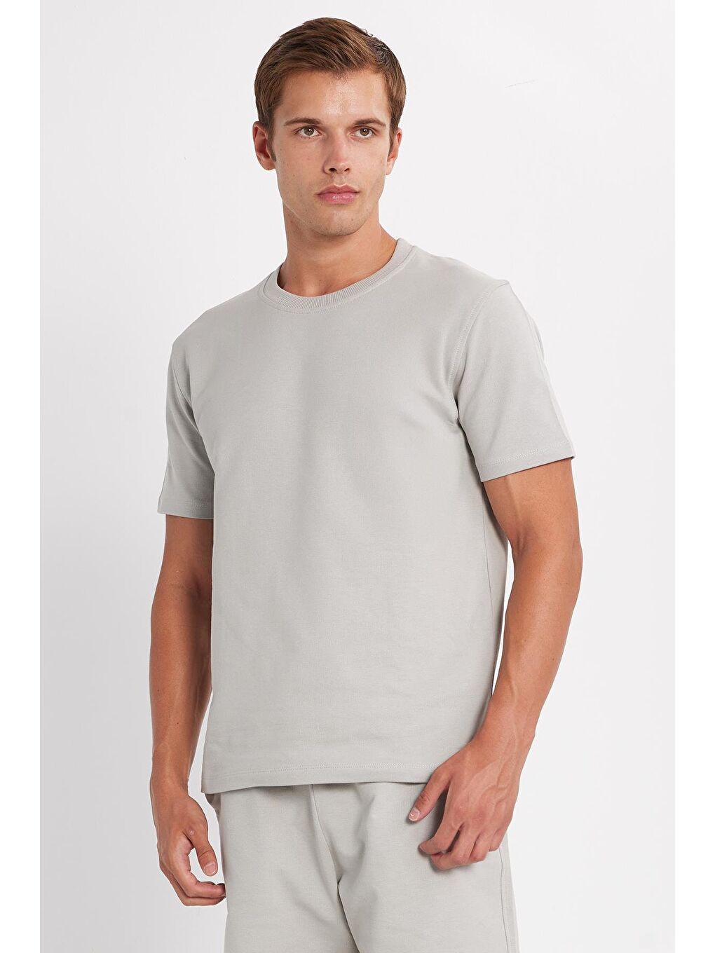 Relax Fit Rahat Kesim %100 Pamuk Hafif Kalın Özel Tasarım Erkek Gri Şortlu Eşofman Takım-1