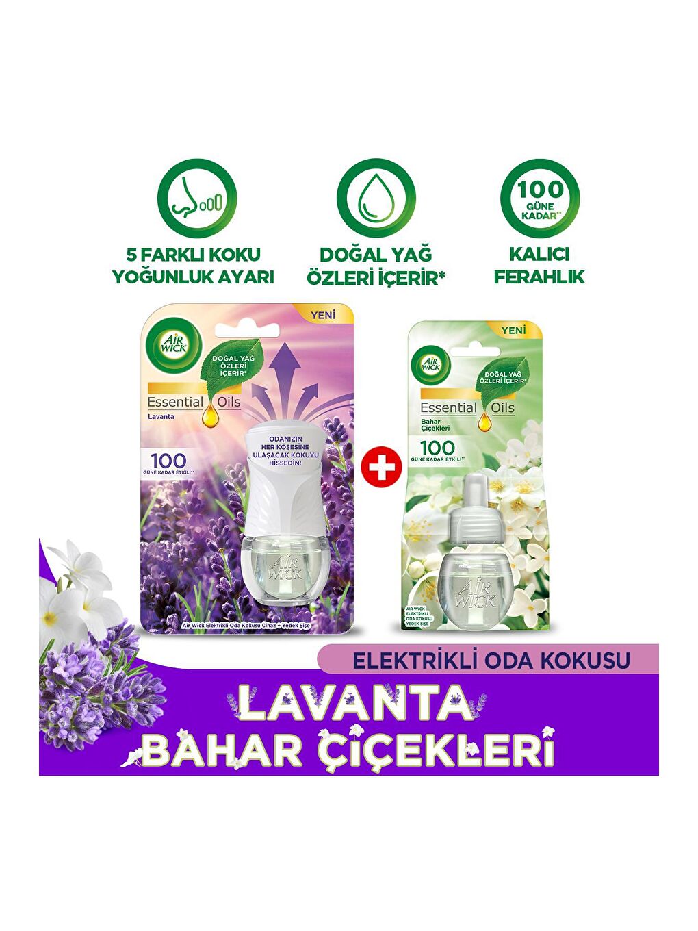 Air Wick Renksiz Elektrikli Oda Kokusu Kit Lavanta (1 CİHAZ 1 KOKU) +Yedek Şişe Bahar Çiçekleri