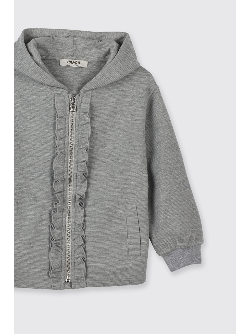 Kız Çocuk Fermuarlı Sweatshirt Gri-Melanj-2