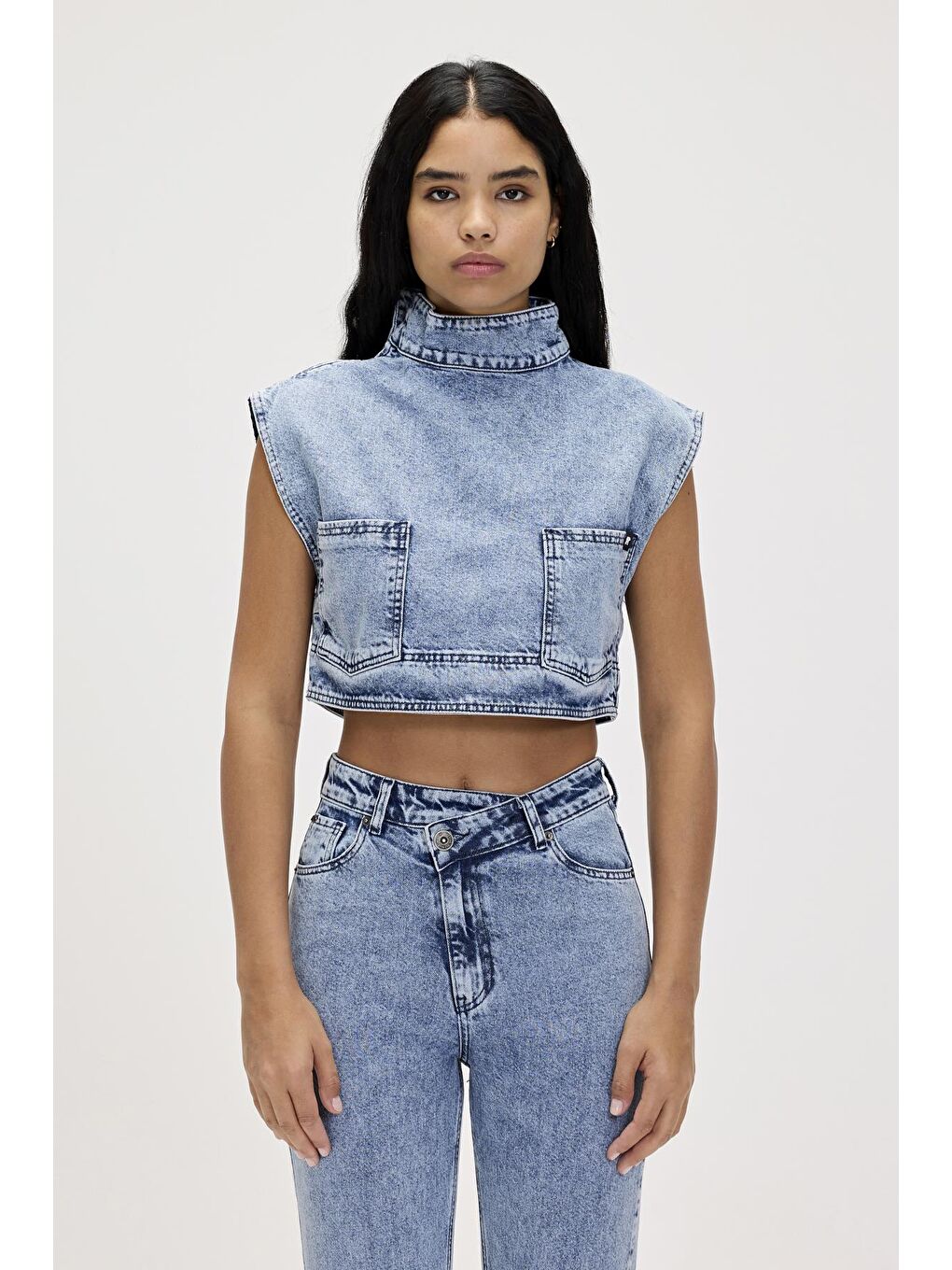 Bad Bear Mavi Veronica Blue Kadın Denim Crop - 2