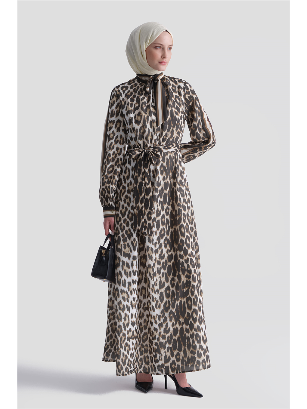 Kahverengi Leopar Desenli Elbise Kahve-1