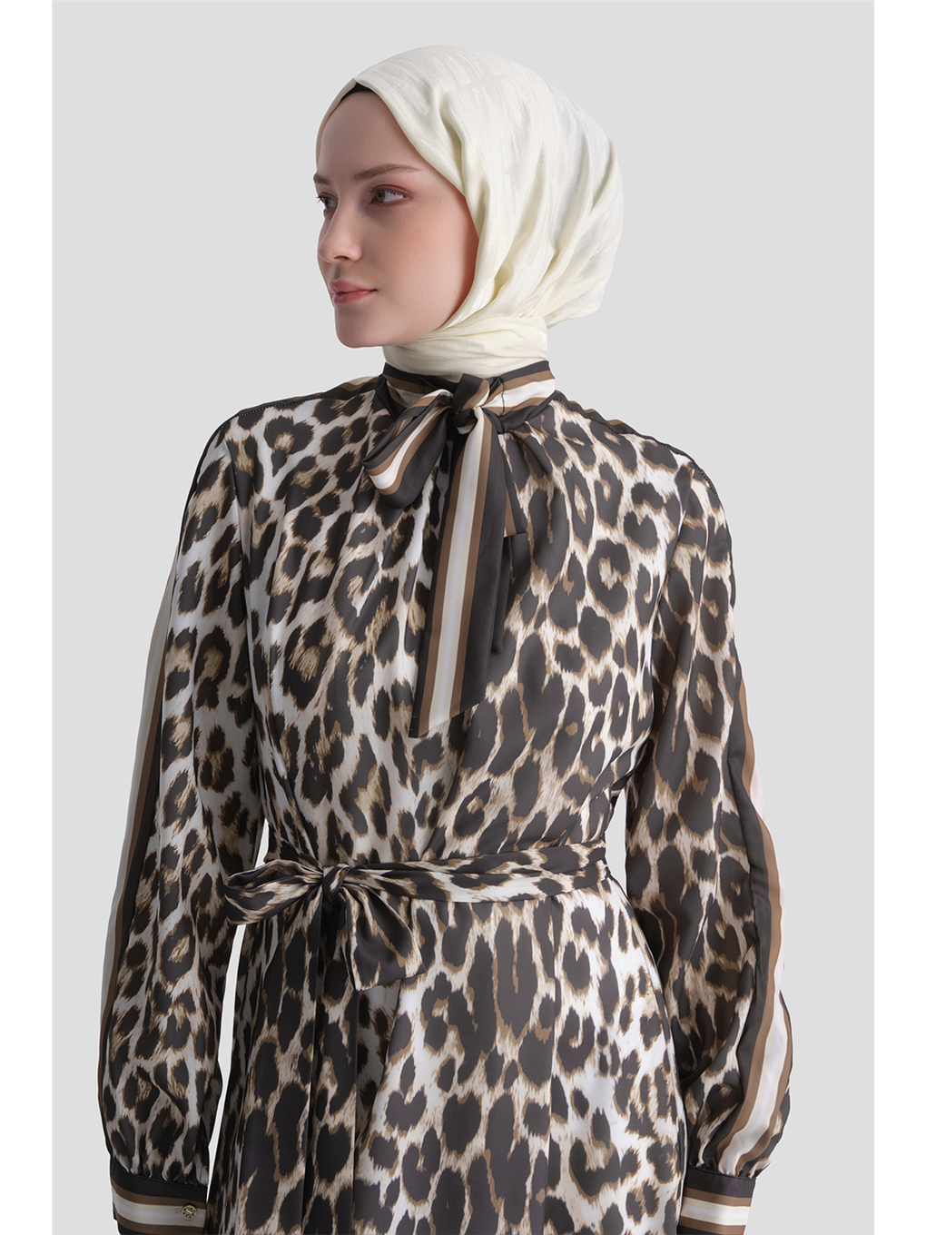 Kahverengi Leopar Desenli Elbise Kahve-2