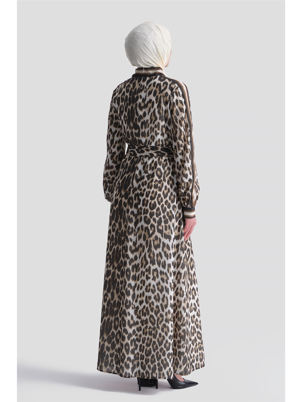 Kahverengi Leopar Desenli Elbise Kahve-4
