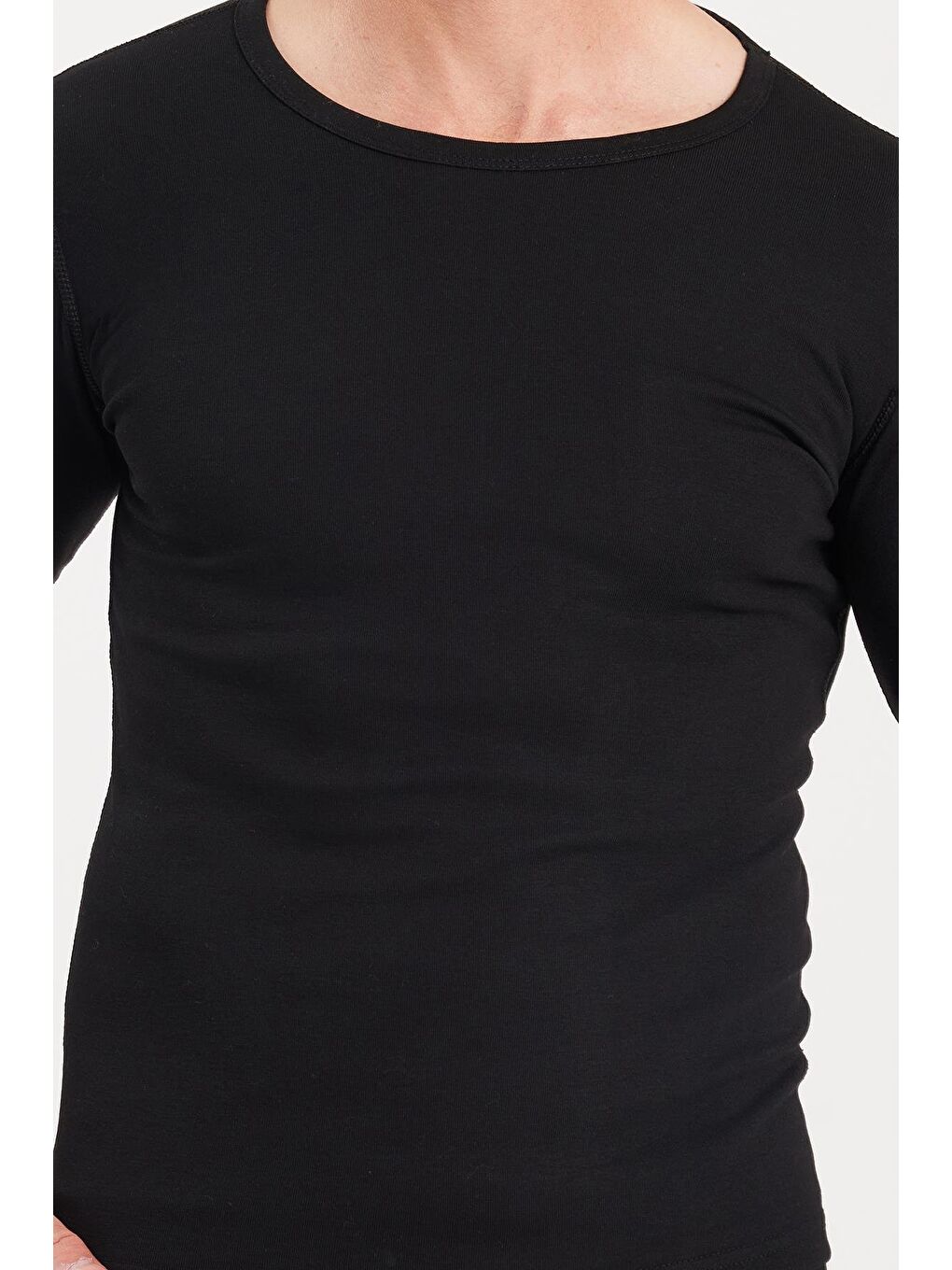 Erkek Slim Fit Dar Kesim Bisiklet Yaka Siyah Termal Alt Üst Takım-2