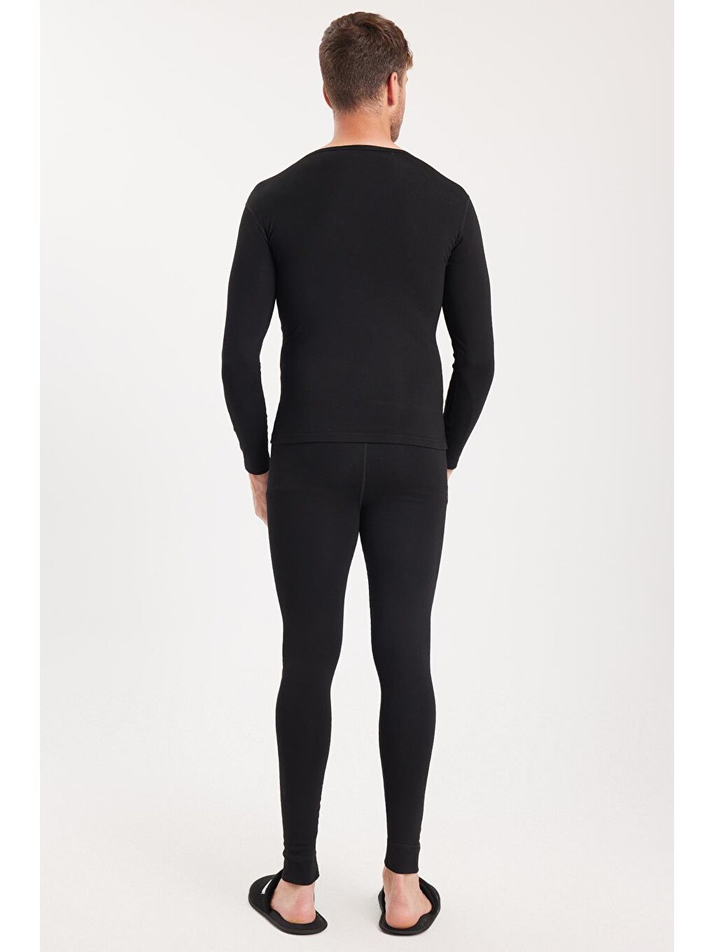 Erkek Slim Fit Dar Kesim Bisiklet Yaka Siyah Termal Alt Üst Takım-6
