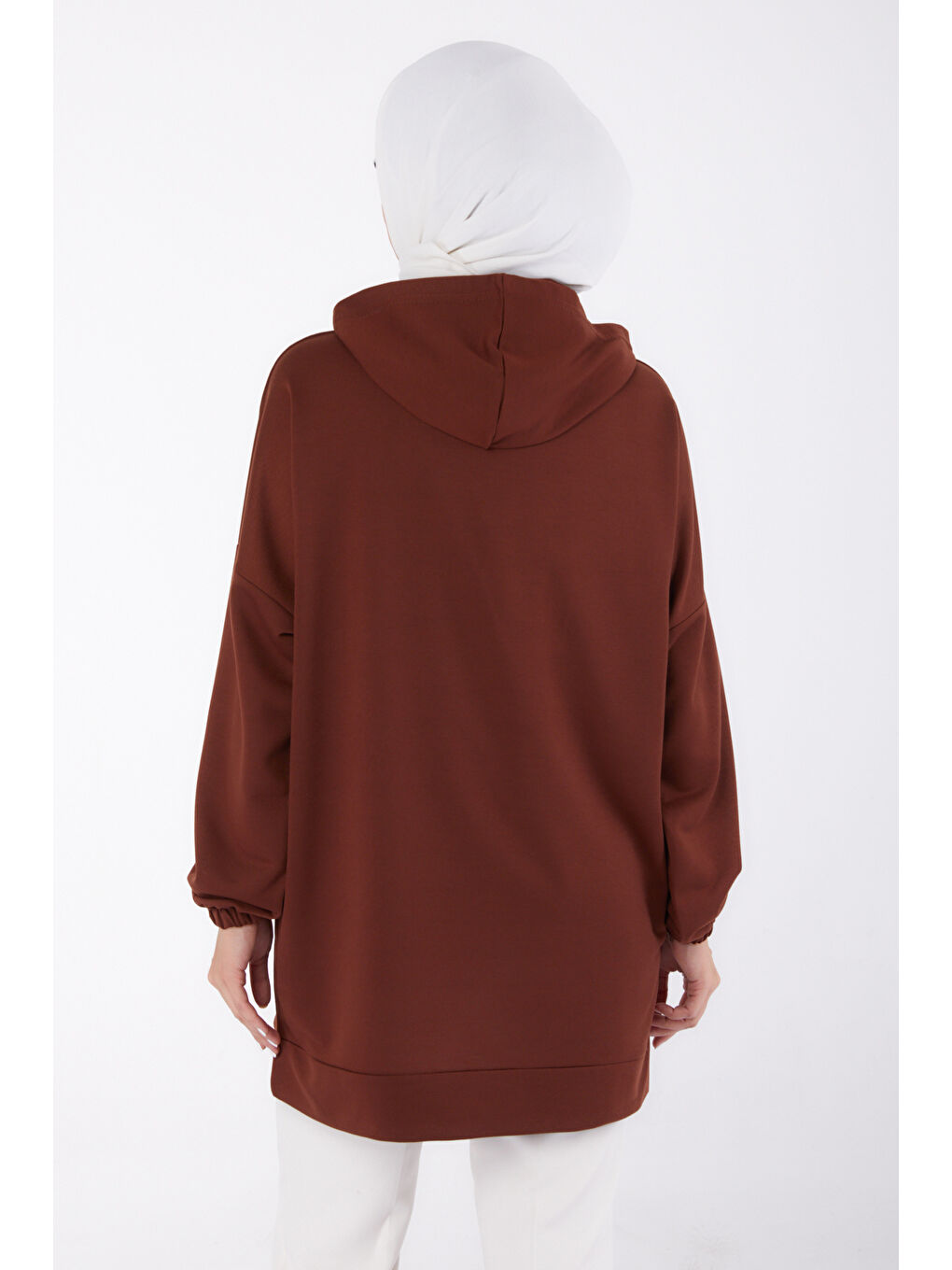 Kahverengi Kapüşonlu Yaka Kadın Kahve Baskılı Sweatshirt 13329-3