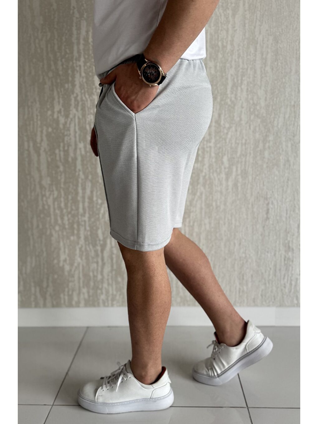 Gri Çimalı Erkek Şort-1