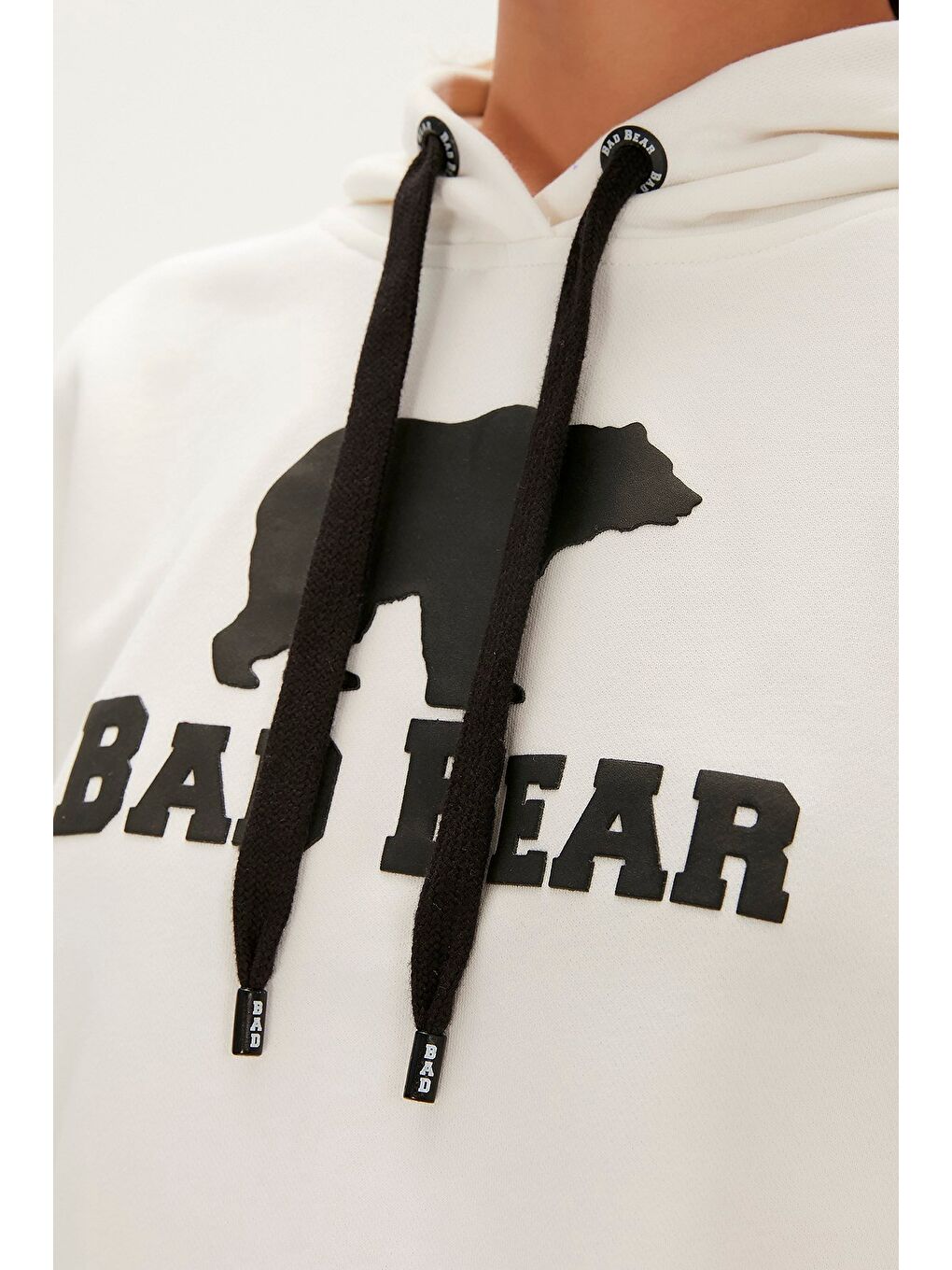 Bad Bear Beyaz Logo Hoodie Off White Beyaz Baskılı Kapüşonlu Kadın Sweatshirt - 2