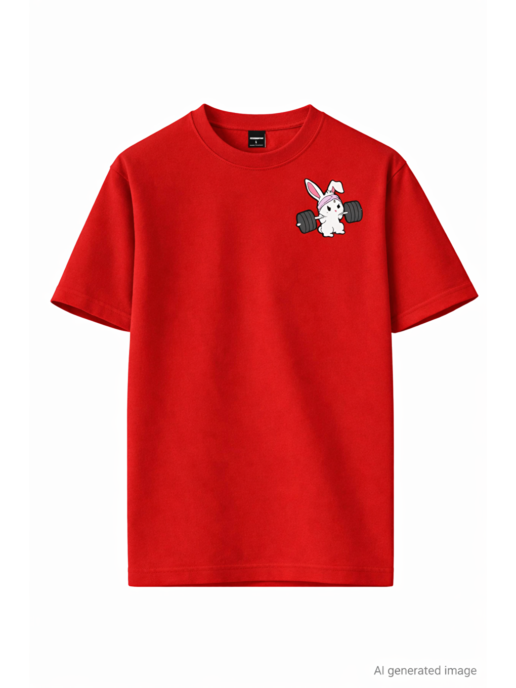 Kırmızı Gym Bunny - Halter Kaldıran Tavşan Baskılı Unisex Oversize Pamuklu Tişört