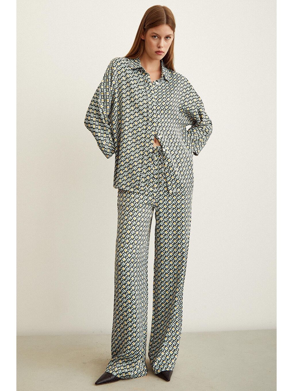 Yeşil Beli Lastikli Salaş Pantolon-3