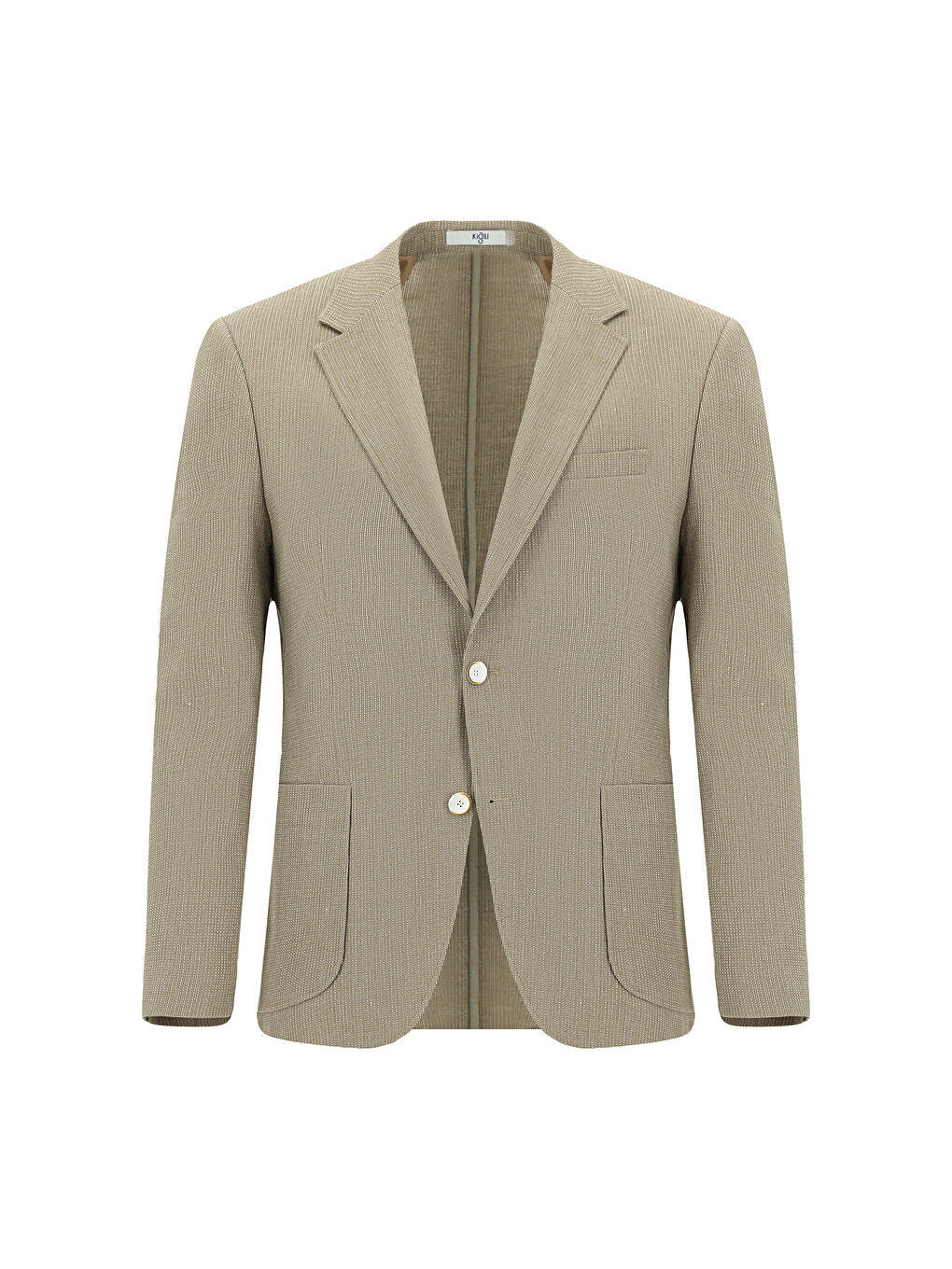 Bej Slim Fit Dar Kesim Keten Karışımlı Çizgili Spor Ceket-7