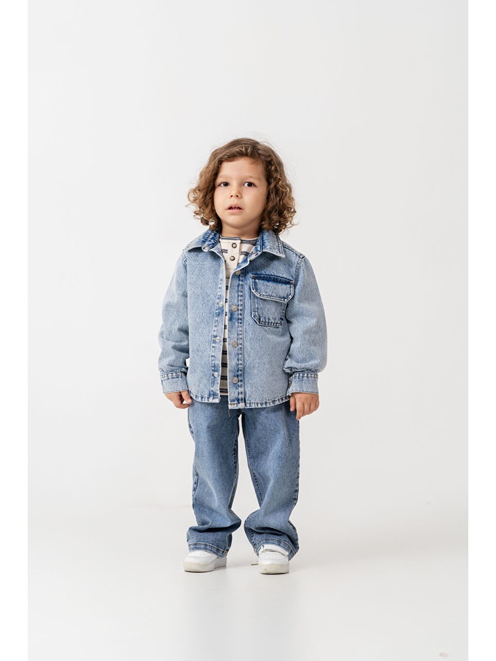 Mavi Erkek Çocuk Pamuklu Jean Ceket Ve Jean Pantolon Takım-4