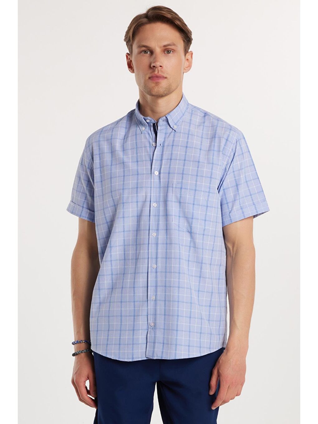 Karışık Erkek Regular Fit Klasik Kesim Pamuklu Tek Cepli Ekoseli Düğmeli Yaka Gömlek-3