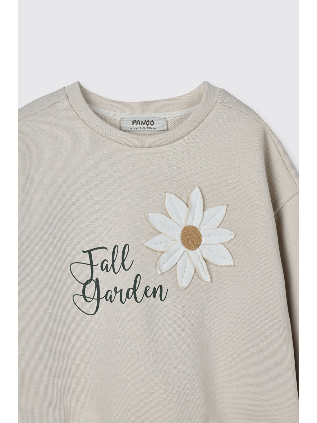 Kız Çocuk Çiçek Motifli Sweatshirt Bej-2