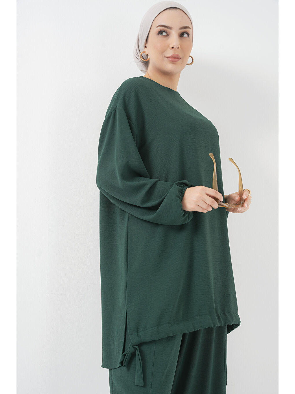 6682 Tunik Pantolon İkili Takım - Zümrüt Yeşili-1