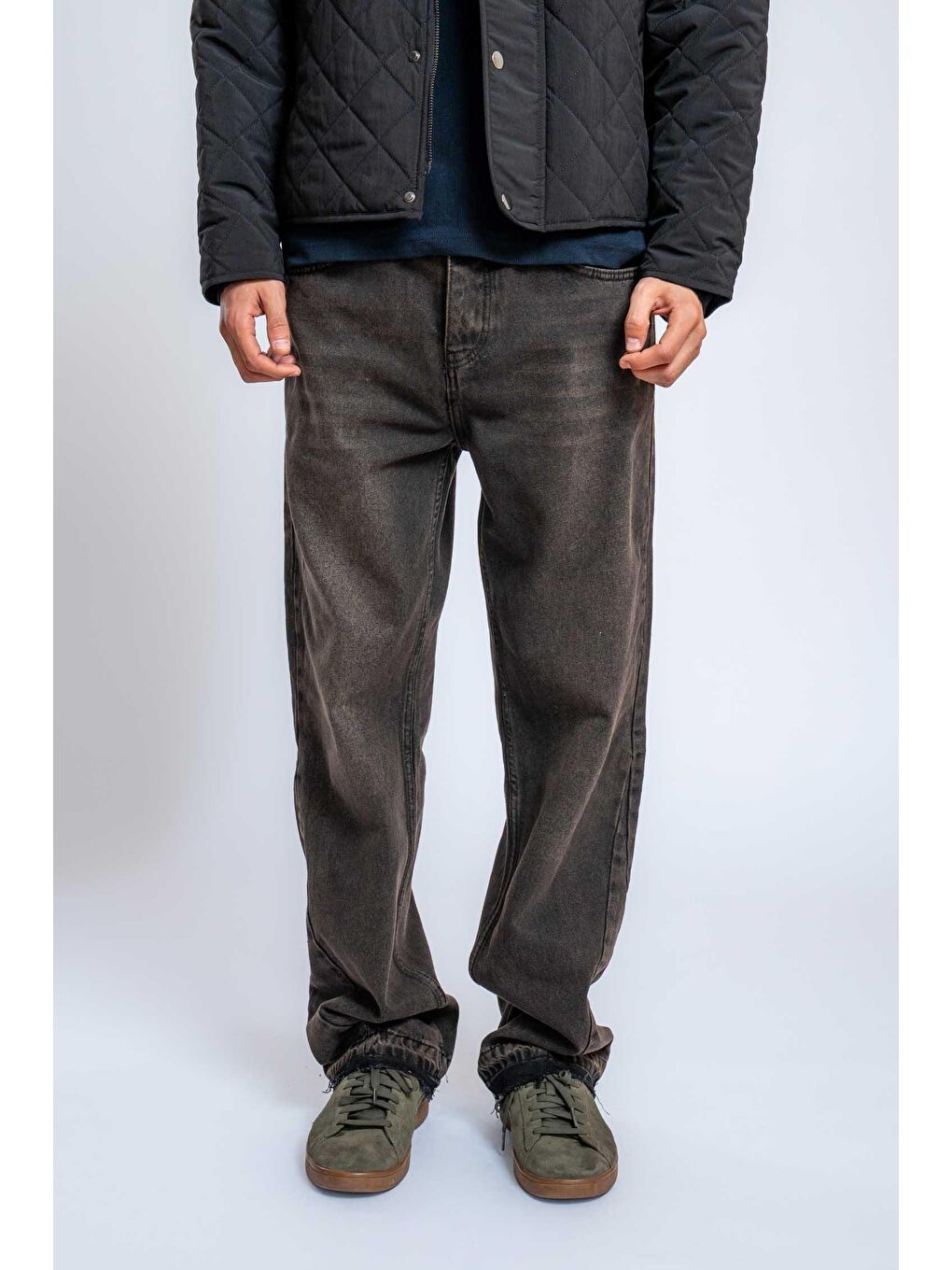 Erkek Baggy Fit Yıkamalı Jean Pantolon Kahverengi