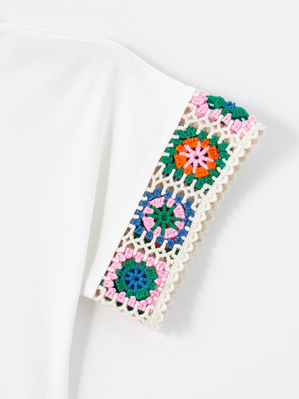 Ekru Kız Çocuk Kolu Triko Dantelli Tişört-1