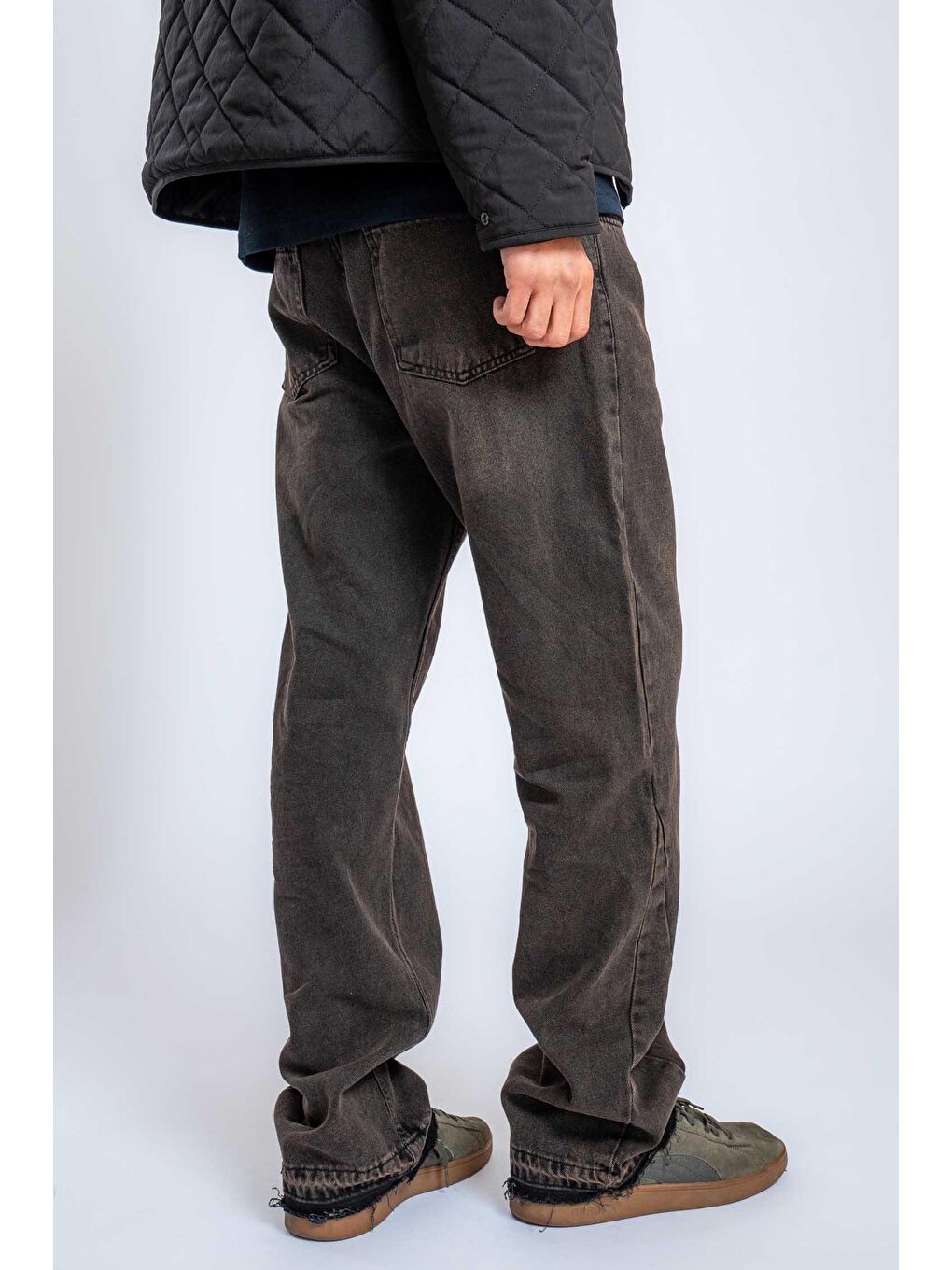 Erkek Baggy Fit Yıkamalı Jean Pantolon Kahverengi-2