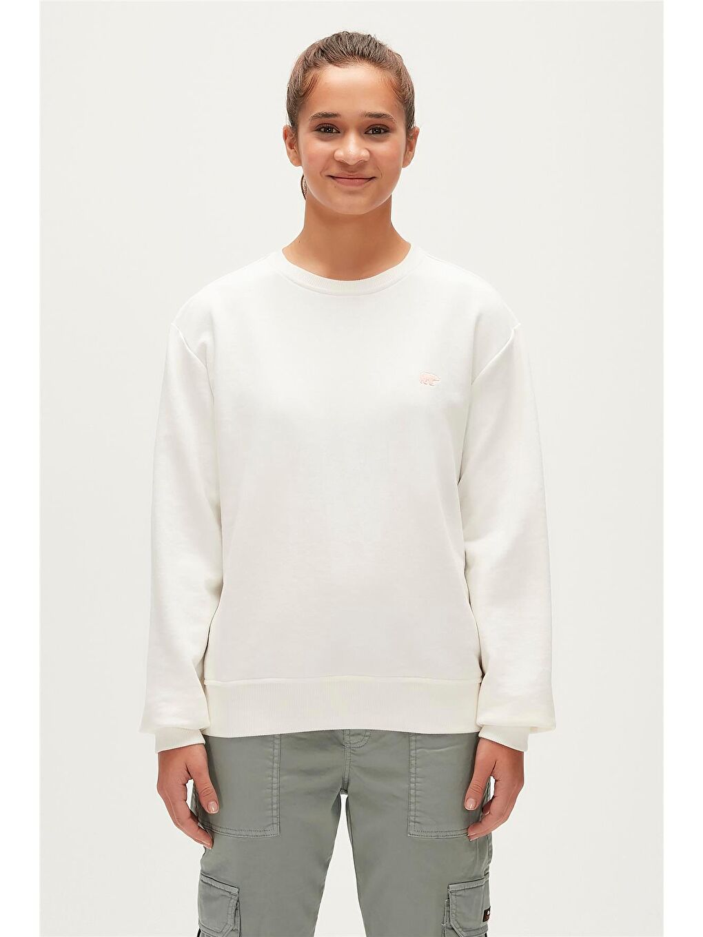 Bad Bear Beyaz Basic Crewneck Off-White Kadın Sweatshirt