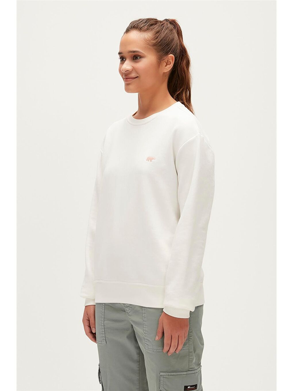 Bad Bear Beyaz Basic Crewneck Off-White Kadın Sweatshirt - 1