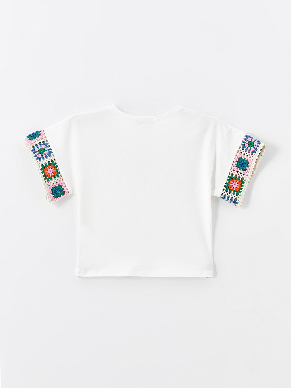 Ekru Kız Çocuk Kolu Triko Dantelli Tişört-3