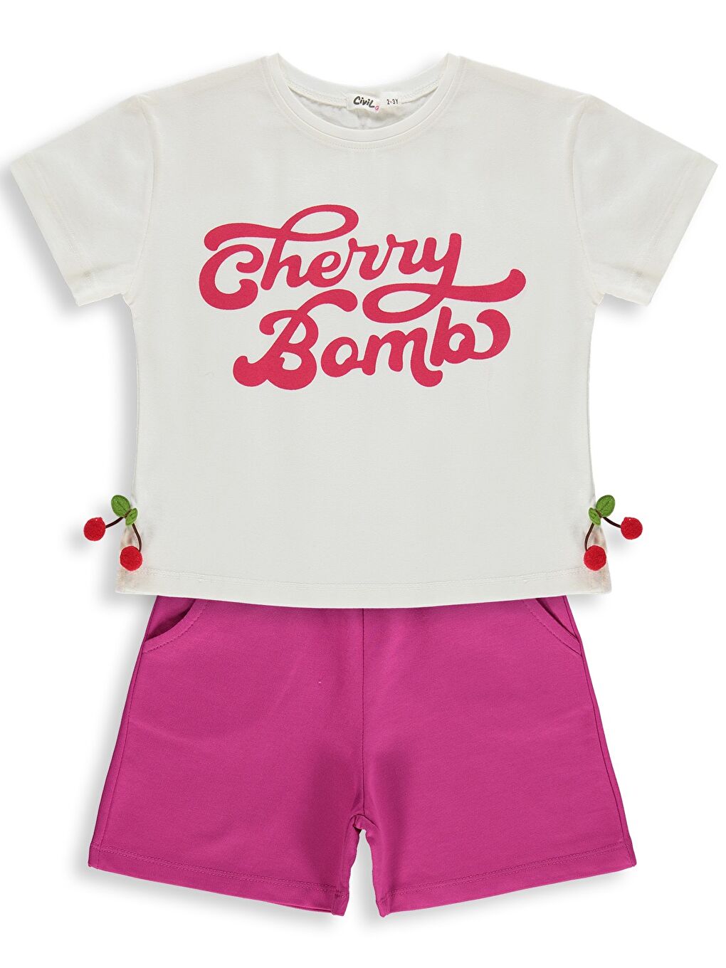 Girls Cherry Bomb Baskılı 2-5 Yaş Takım - Ekru