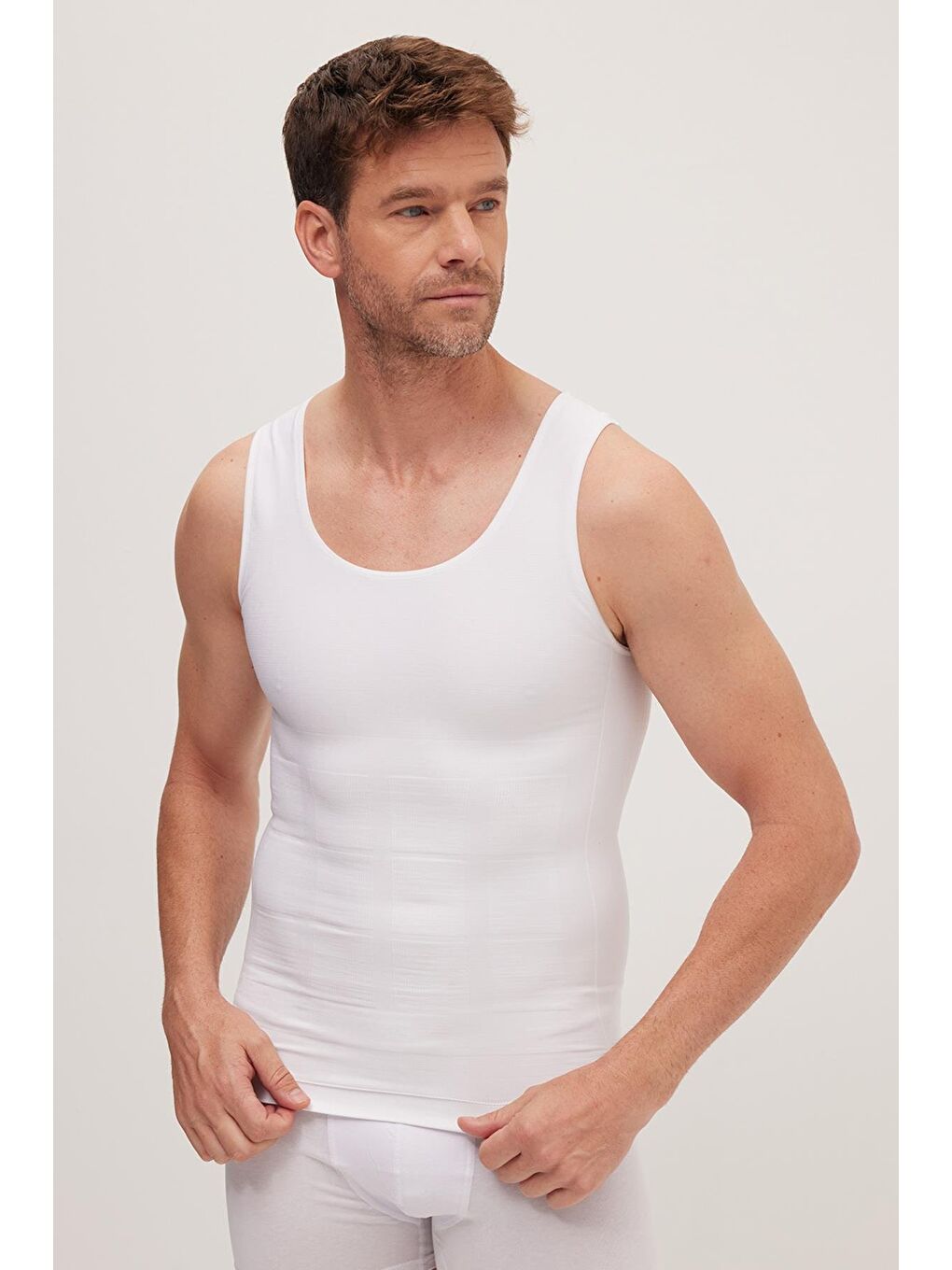 Erkek Süper Slim Fit Extra Dar Kesim Lastikli Beyaz Atlet Korse-1