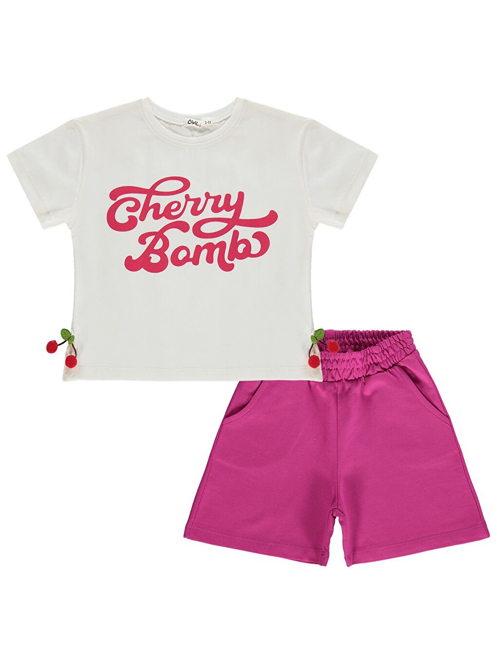 Girls Cherry Bomb Baskılı 2-5 Yaş Takım - Ekru-3