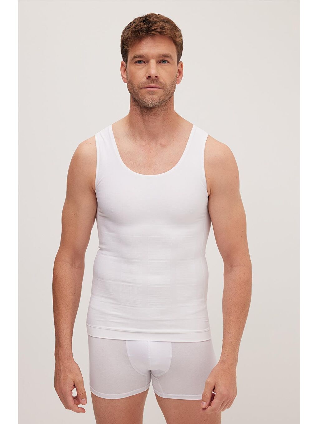 Erkek Süper Slim Fit Extra Dar Kesim Lastikli Beyaz Atlet Korse-4