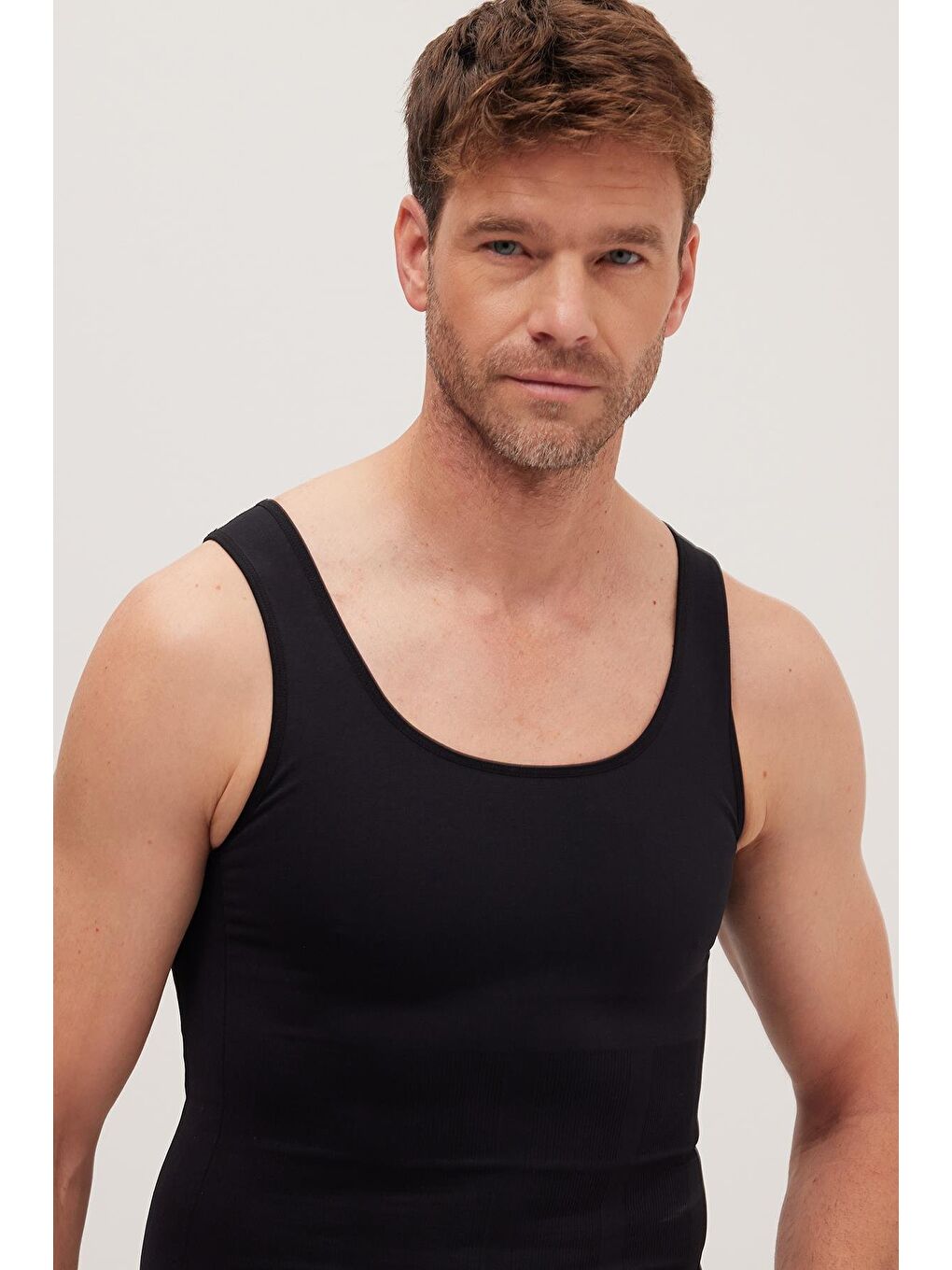 Erkek Süper Slim Fit Extra Dar Kesim Lastikli Siyah Atlet Korse