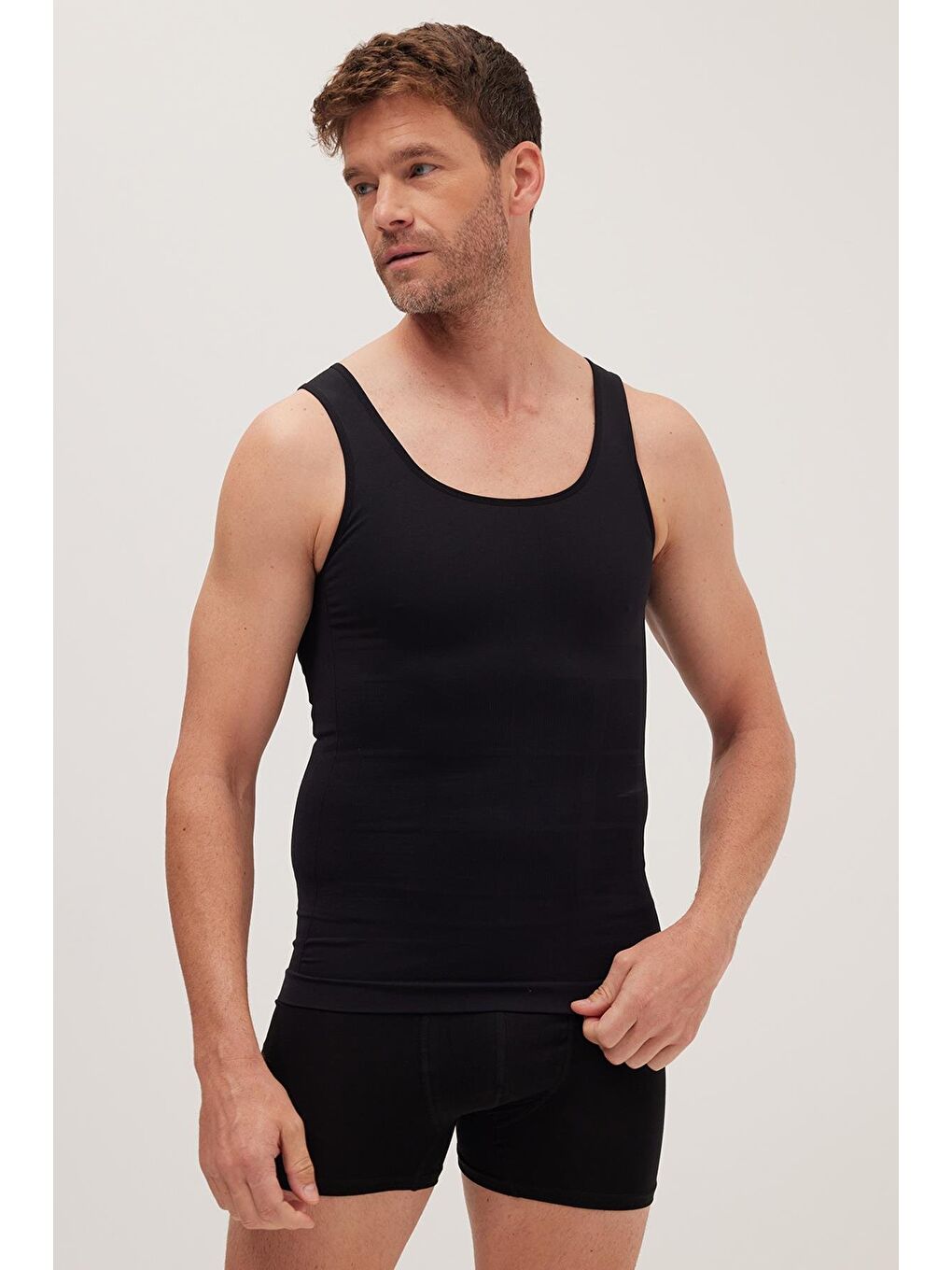 Erkek Süper Slim Fit Extra Dar Kesim Lastikli Siyah Atlet Korse-1