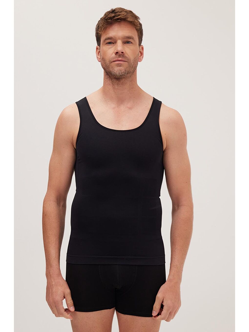 Erkek Süper Slim Fit Extra Dar Kesim Lastikli Siyah Atlet Korse-3