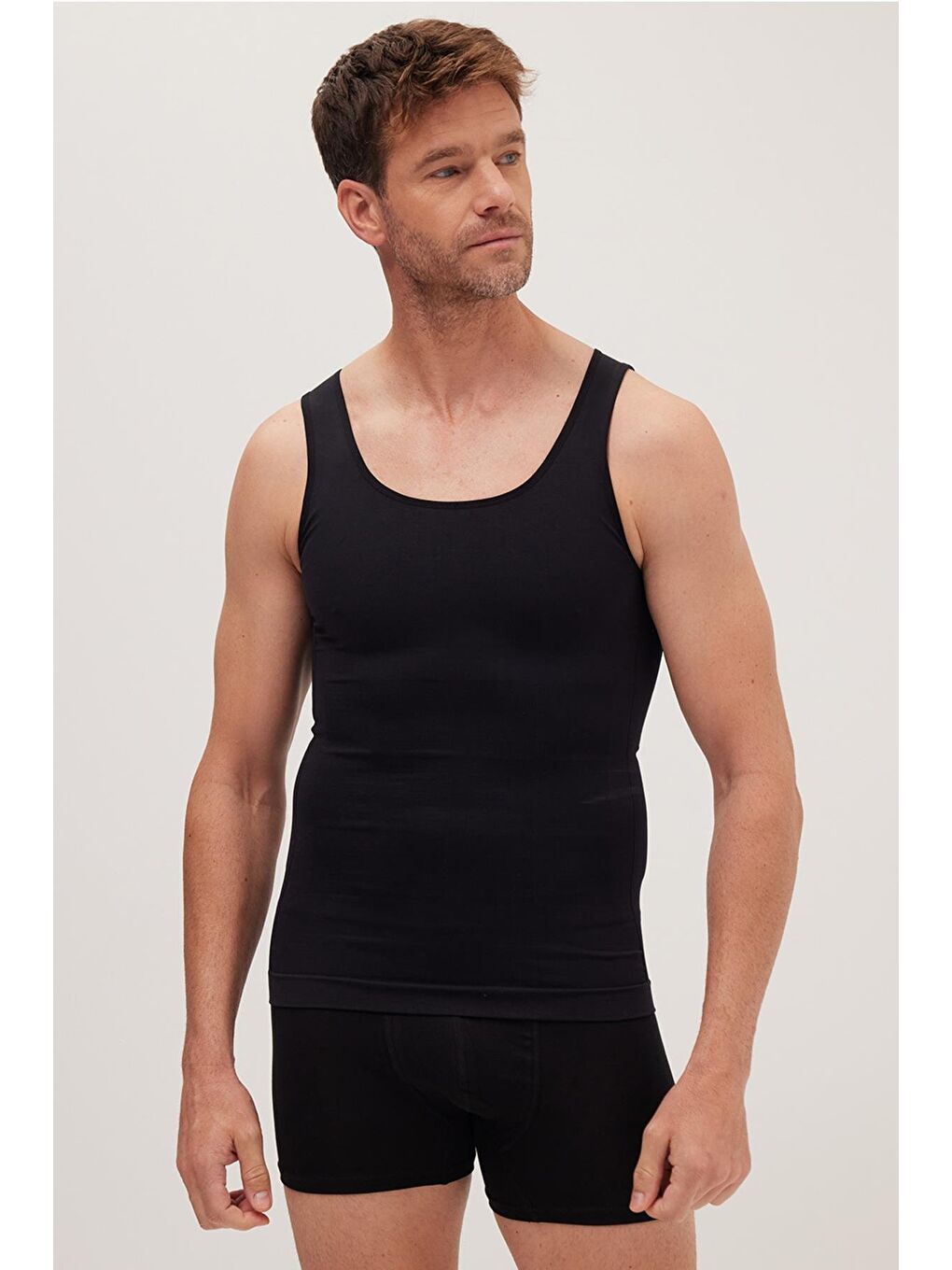 Erkek Süper Slim Fit Extra Dar Kesim Lastikli Siyah Atlet Korse-4