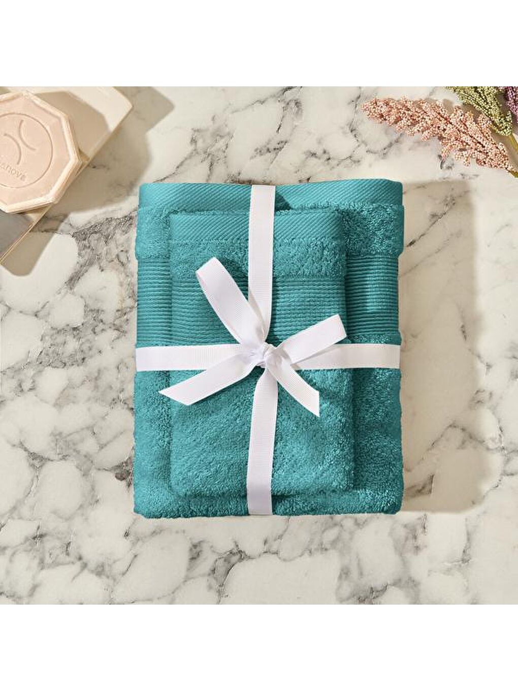 2'li Havlu Seti - Turkuaz - 50x80 cm + 30x50 cm-4