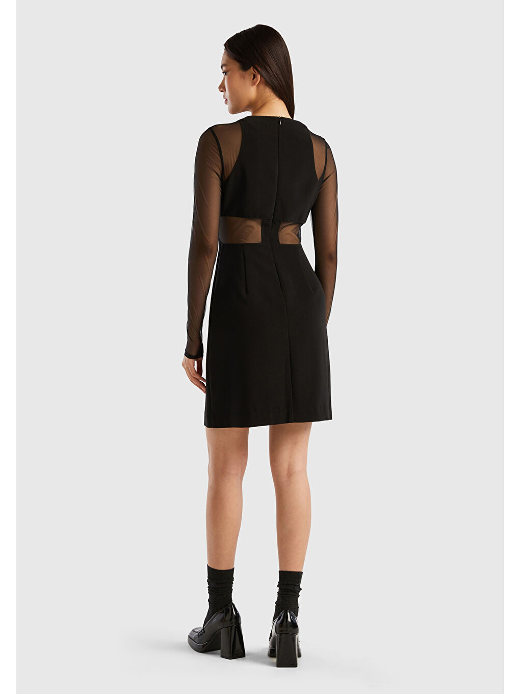 Kadın Siyah Kol ve Beli Transparan Mini Elbise-2